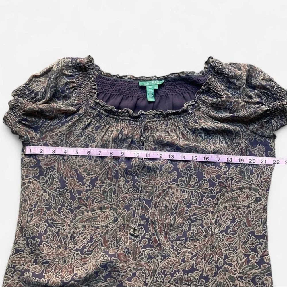 Lauren Ralph Lauren Silk Purple Paisley Pattern Ruffle Y2K Inspo Blouse Sz XL - Picture 4 of 6